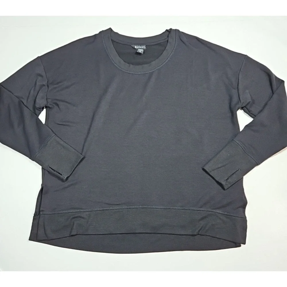 Athleta Womens Black Coaster‎ Luxe Modal Sweatshirt Thumbholes Size XL